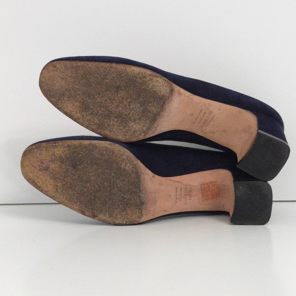 Stuart Weitzman Navy Blue Suede Block Pumps Heels- Size 9 - Picture 4 of 7